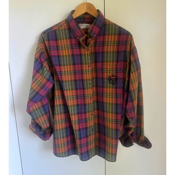 Vintage 90s Plaid Womens Button Down Shirt Size M Cotton Preppy Twee Academia - Picture 2 of 11